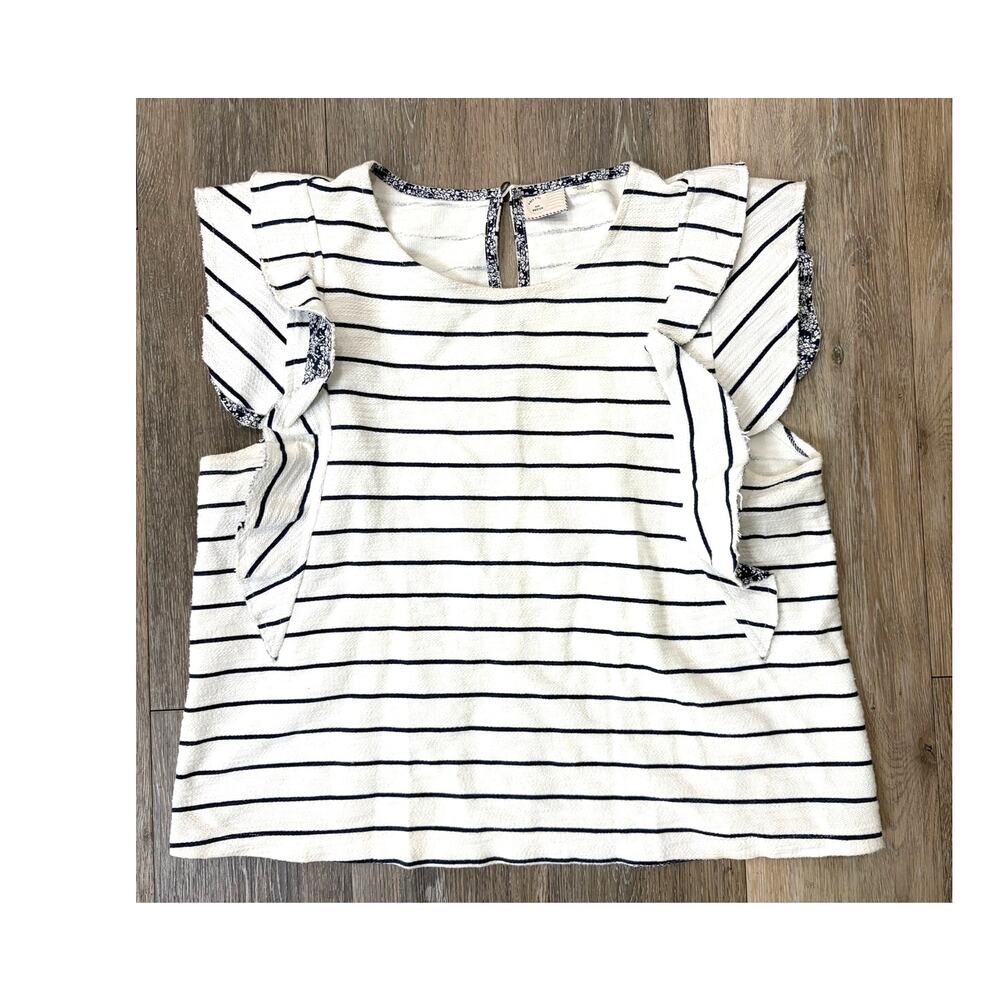 Anthropologie Postmark Striped Ruffle Sleeve Top Womens Medium